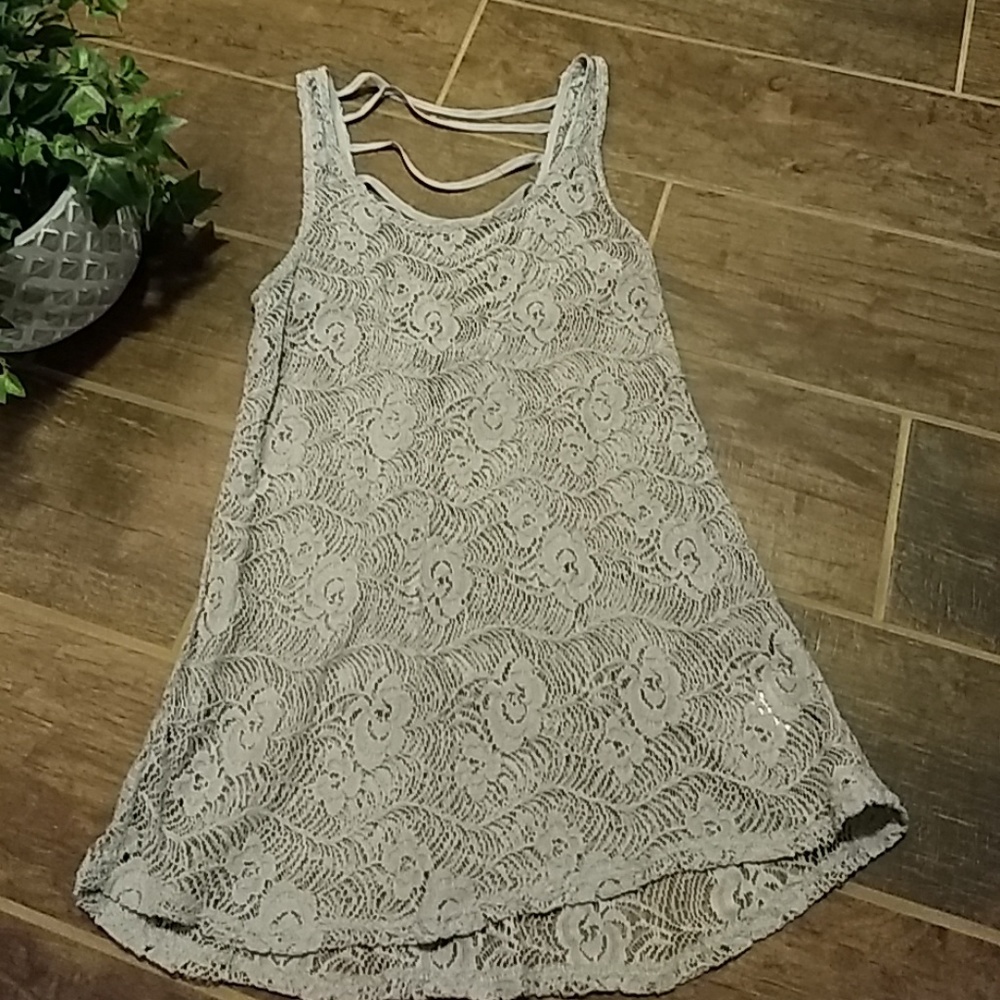 Gray open stitching tank top